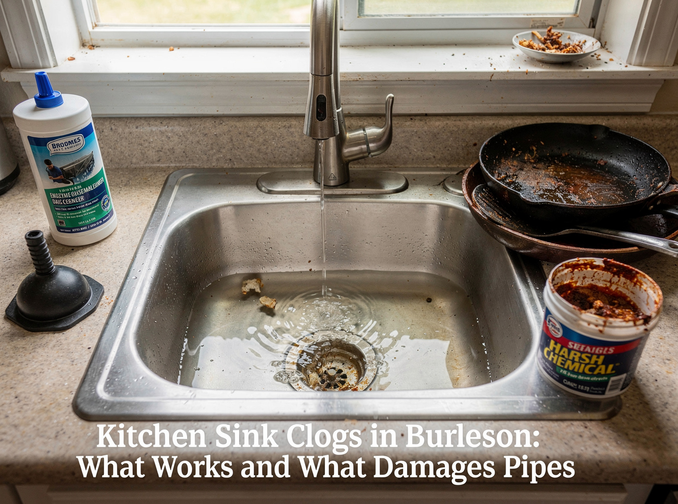 Kitchen Sink Clogs in Burleson: What Works and What Damages Pipes